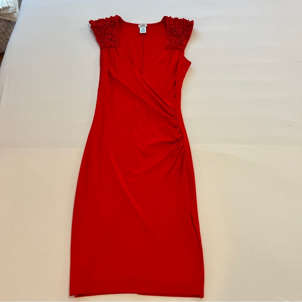 Cache Red Ruched Bodycon Dress Wrap Style Cap Sleeve Date Night Sultry M